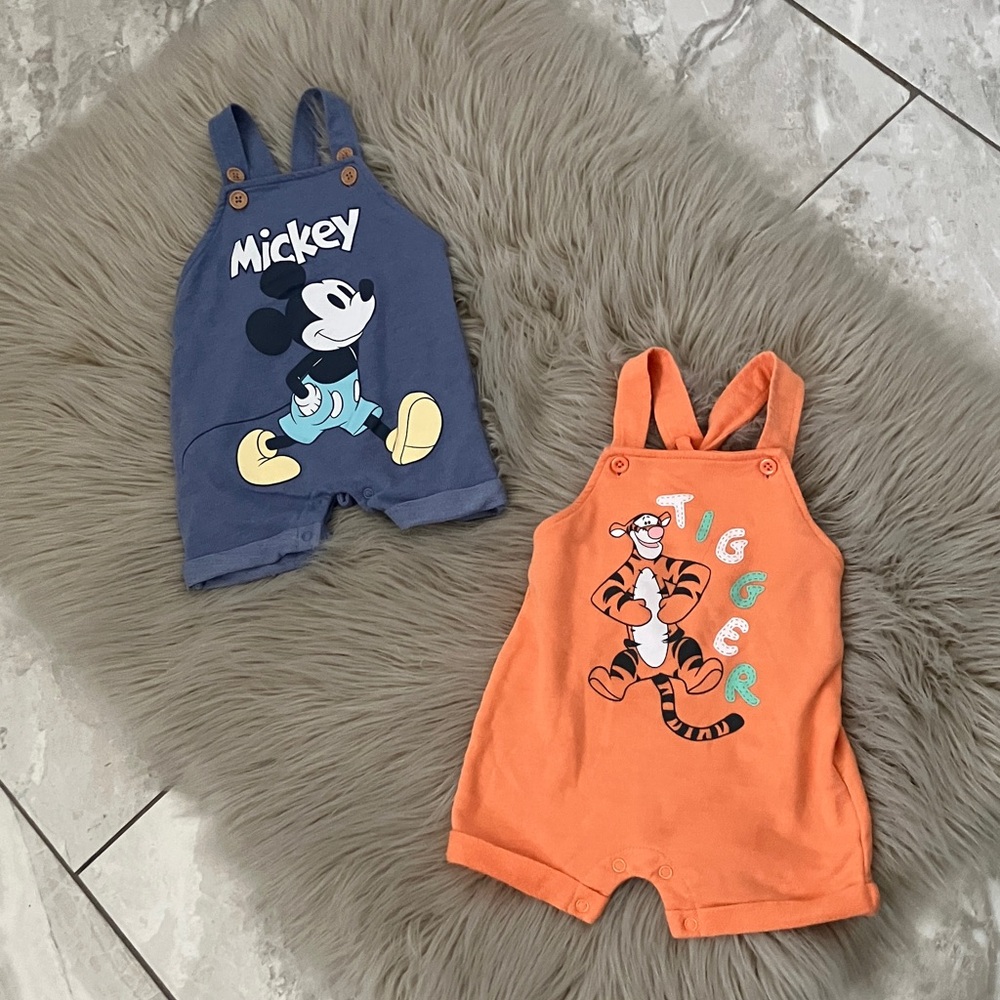 DISNEY Baby Boys 2 Overall Jumpsuit | 3-9 Months